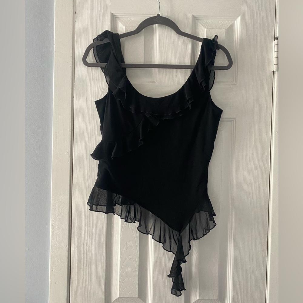 black tank with ruffle details